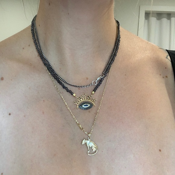 Handmade evil eye gemstone layering necklace - Picture 7 of 8